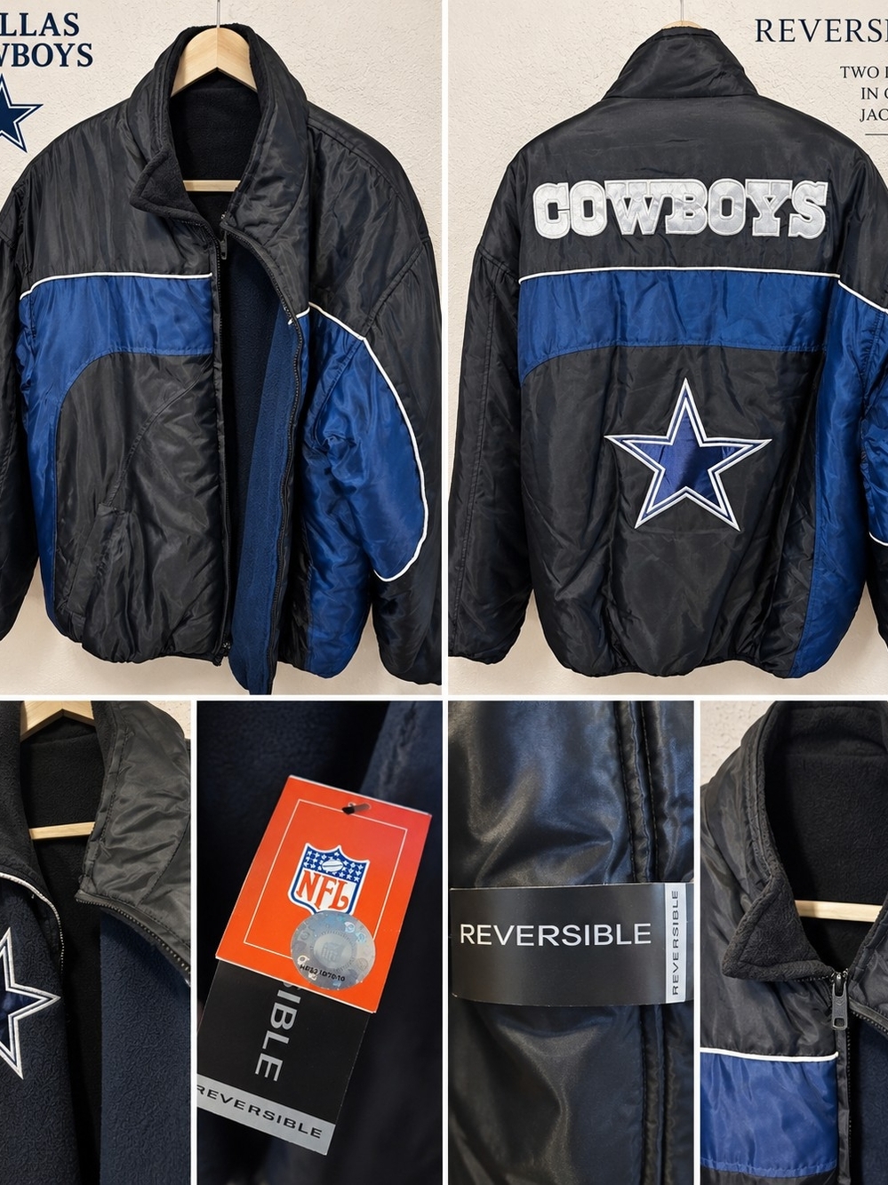 NFL Dallas Cowboys Black & Blue Reversible Puffer Jacket XL